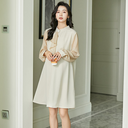 孕妇春装圆领纯色孕妇裙