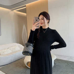 大码 针织连衣裙女打底内搭毛衣裙过膝长款 百搭显瘦 秋冬新款 孕妇装