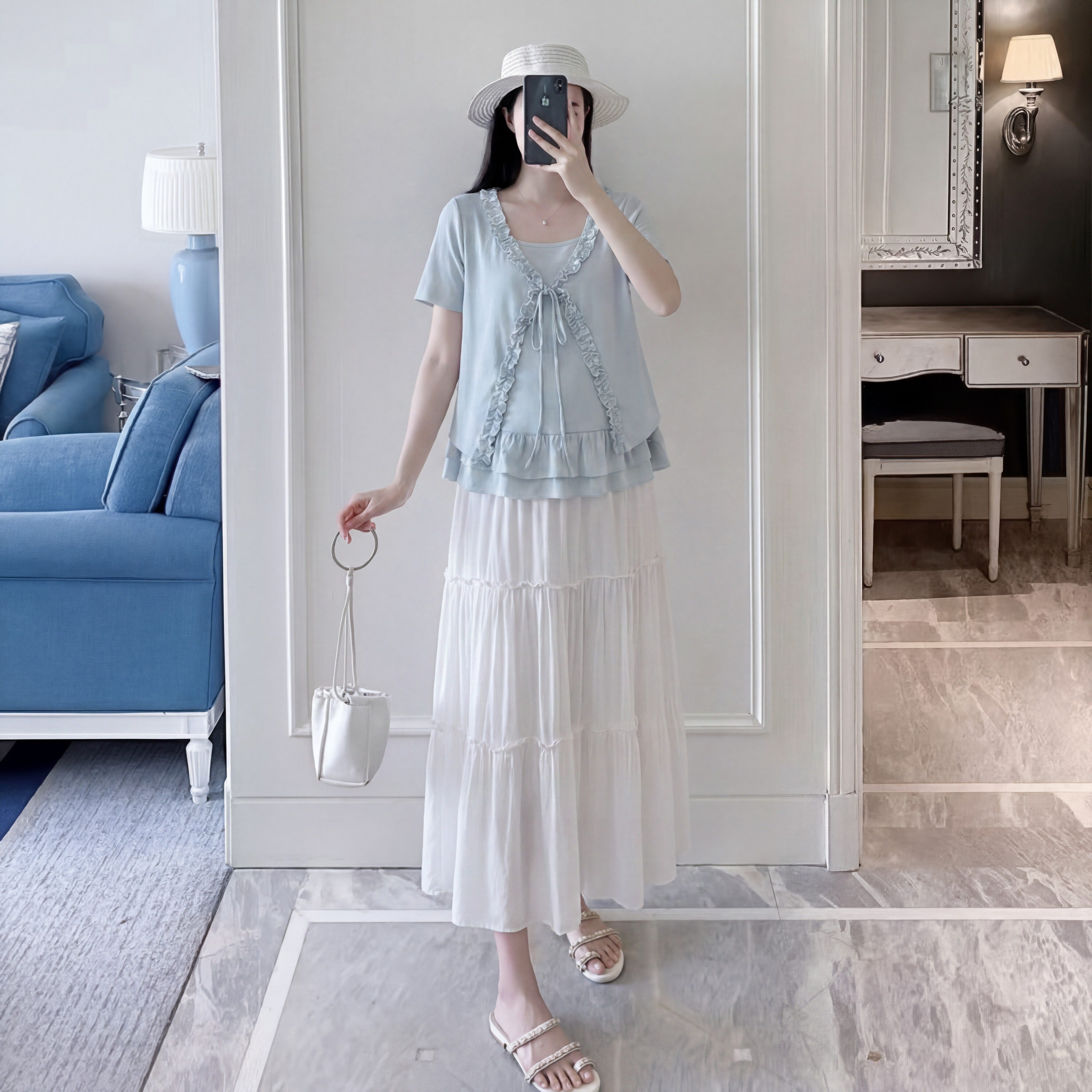 夏季法式假上衣孕妇两件套半身裙