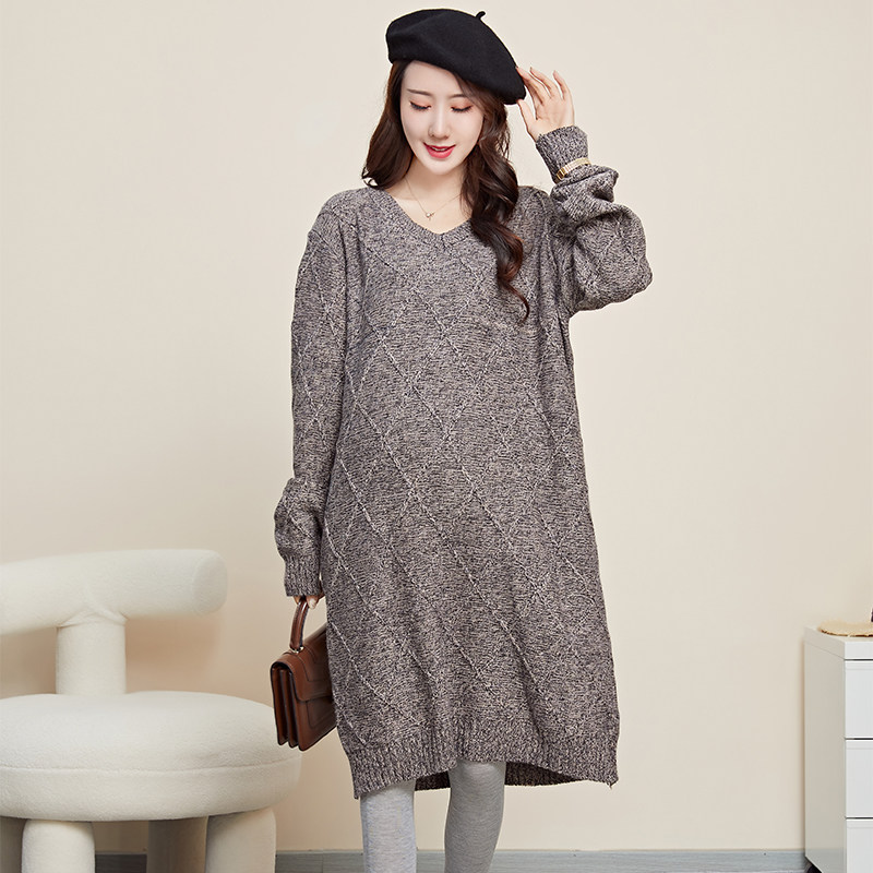 孕妇装连衣裙秋冬新款V领菱形格复古新中式毛衣裙宽松慵懒春秋,孕妇装/孕产妇用品/营养,连衣裙,淘宝优惠券,粉丝福利购,淘宝优惠卷