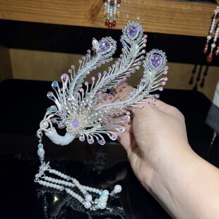 团紫原创三尾银色侧凤中秋嫦娥奔月偏凤发簪汉服古风新娘头饰簪子