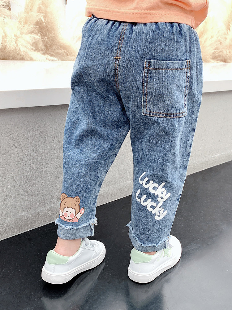 Female baby jeans spring and autumn 2021 new children's Korean version of the western pants children wear trousers girls spring