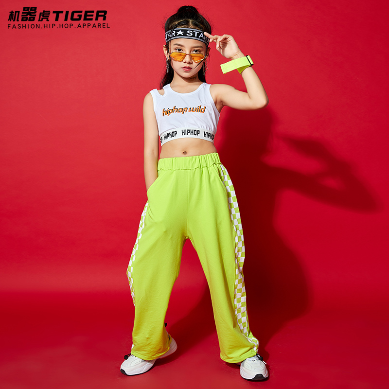 女童爵士舞服装露脐吊带运动背心儿童嘻哈hiphop街舞演出服套装酷