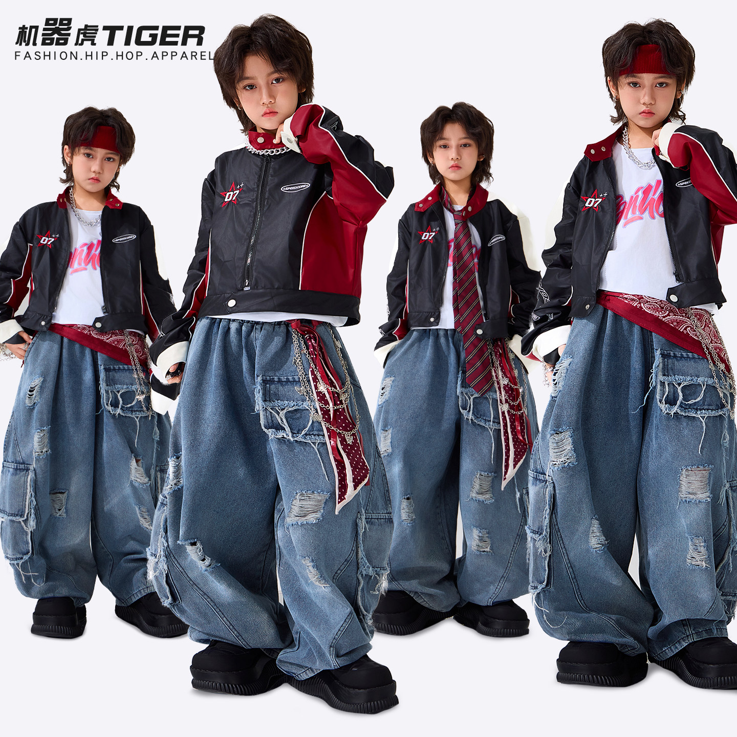 街舞儿童潮服少儿牛仔嘻哈时髦酷帅服儿童hiphop舞蹈模特走秀表演