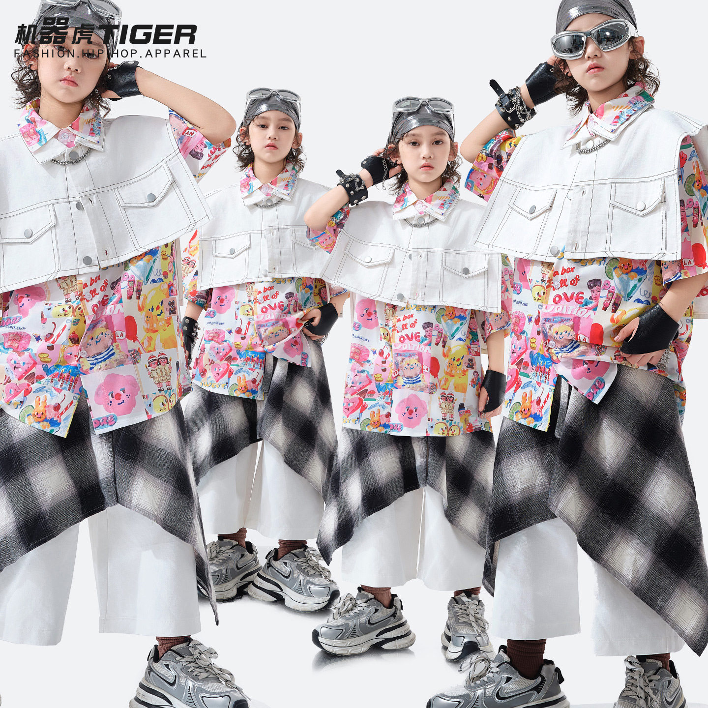 儿童街舞潮服男童嘻哈hiphop演出服少儿炸街潮炫酷夏季短袖两件套