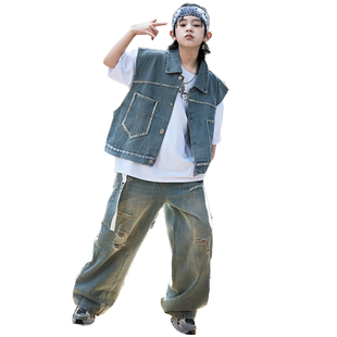 儿童街舞潮服嘻哈夏季男女童演出表演服女童爵士舞服装hiphop时髦