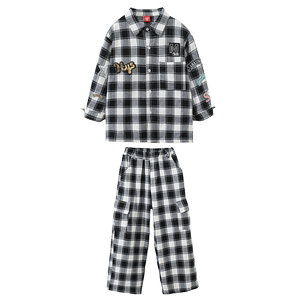 儿童演出服嘻哈hiphop男童街舞潮服女童T台走秀露脐爵士舞表演服