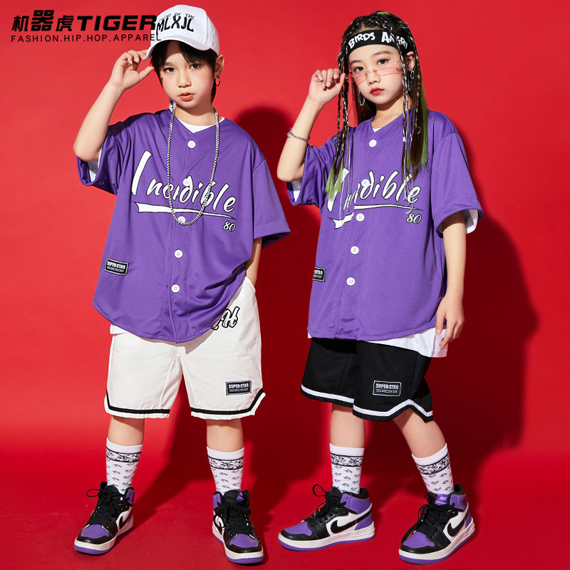 儿童嘻哈街舞服套装男童潮服衬衫架子鼓hiphop演出服女童爵士舞服