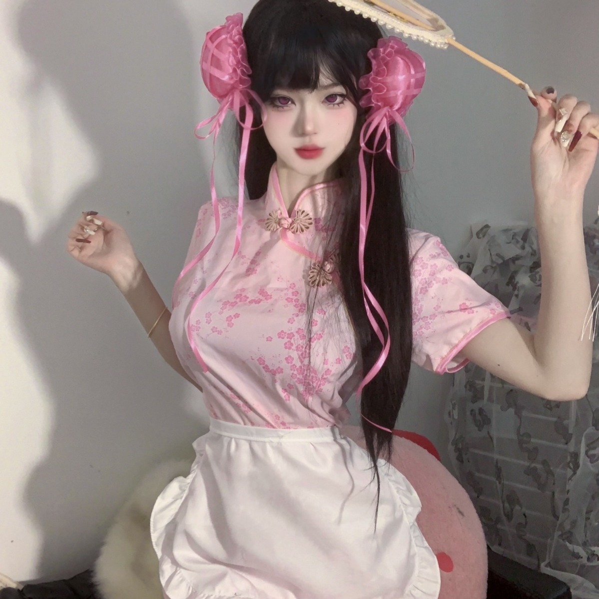 季末改良款国风旗袍纯欲风感旗袍cos小厨娘内衣