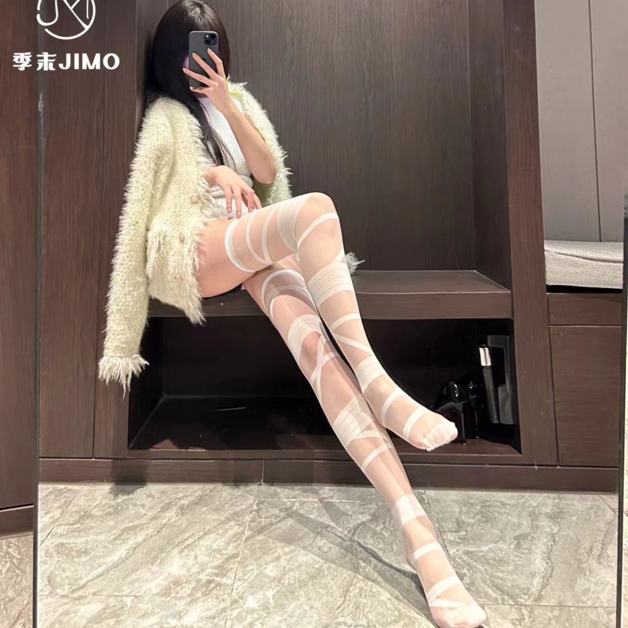 性感辣妹jk长筒过膝袜绑带丝袜纯欲洛丽塔袜子亚文化yk白丝