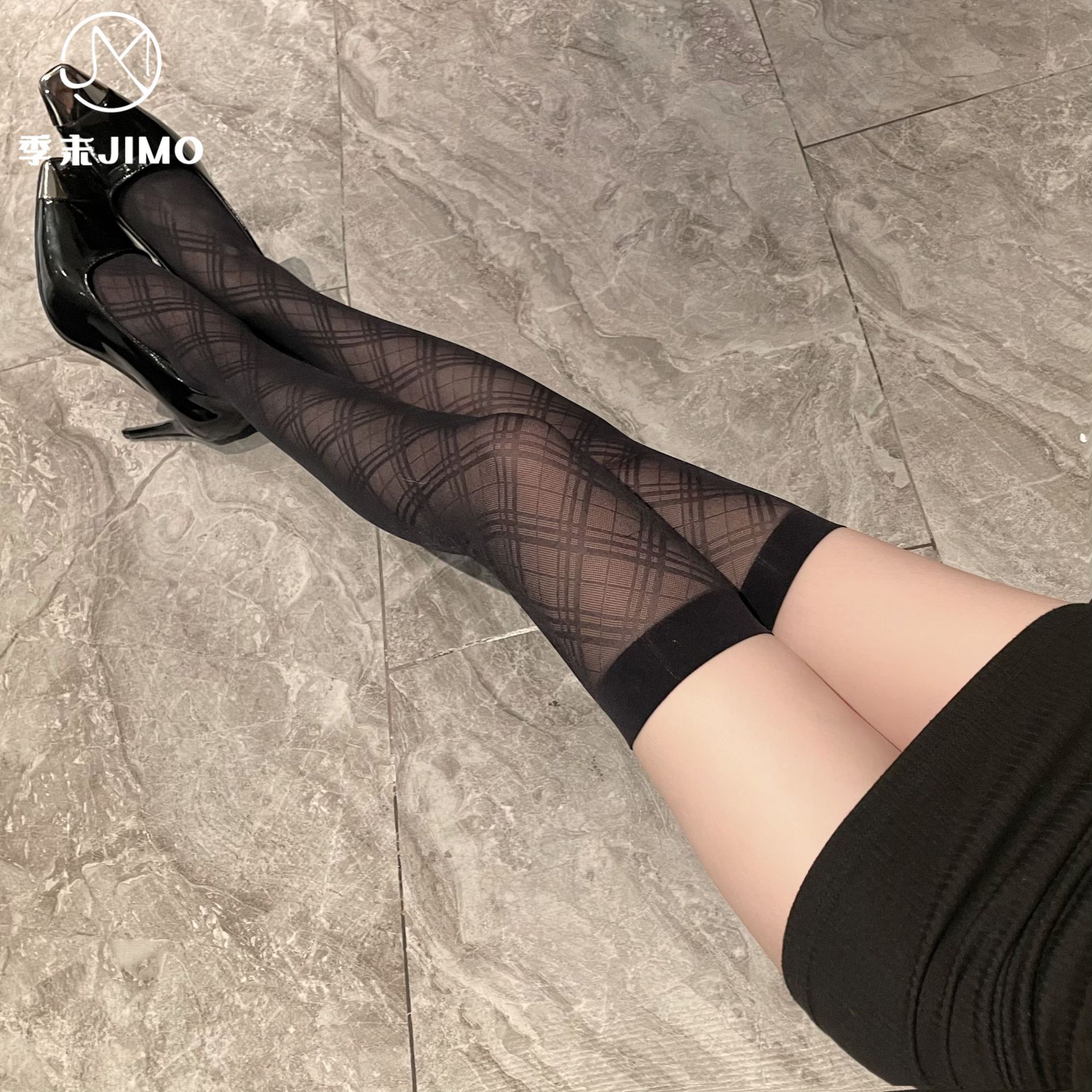 网红同款黑色吊带袜菱形格暗黑系丝袜子辣妹性感穿搭内衣