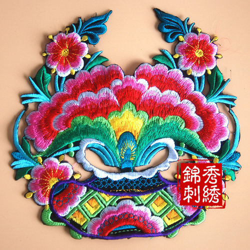苗绣机绣绣花牡丹花花瓶鸟戏牡丹补丁漏洞衣服布贴 - 封面