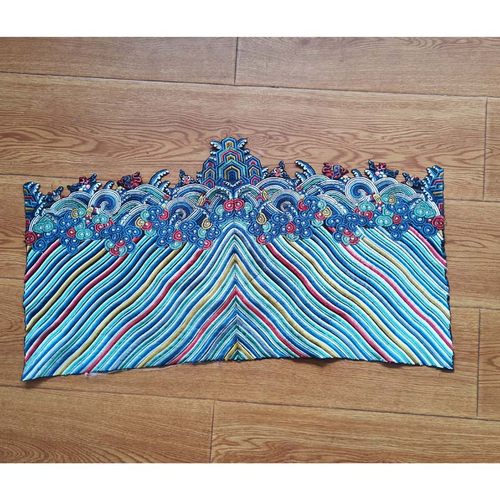 海水刺绣布贴蓝色波浪长款裙摆