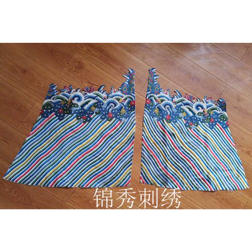海水补子刺绣裙摆布贴蓝色