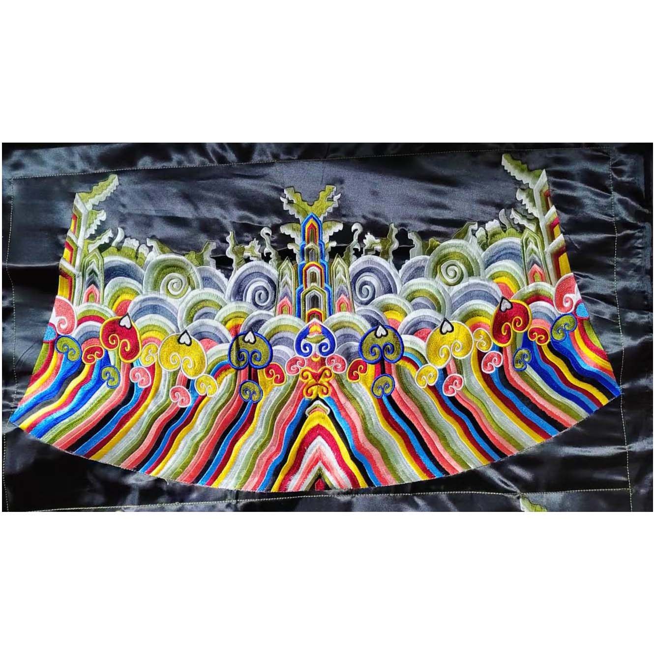 海水江崖刺绣纹布贴蓝色祥瑞波浪官服长款裙摆彩云浪纹