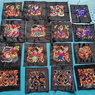 中国风苗绣鸳鸯蝴蝶刺绣荷包绣片梁祝刺绣绣布