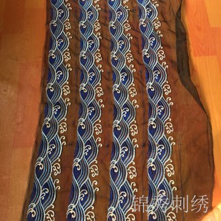 青花瓷透明欧纱长条花边刺绣网纱机绣绣片服装辅料