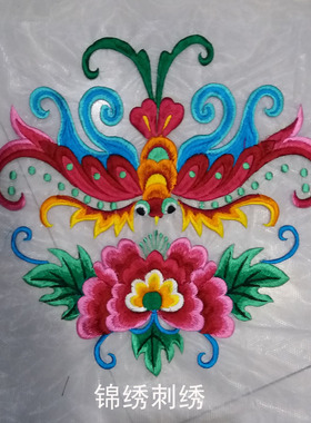 透明布料蝴蝶花刺绣凤戏牡丹真丝绣花欧根纱面料重工繁花刺绣