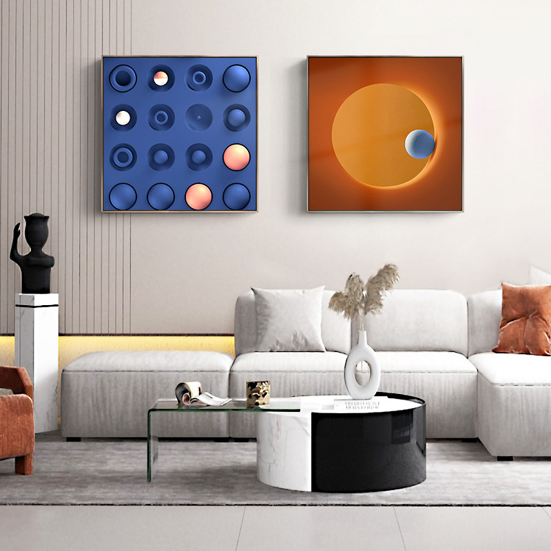 小球历险记 橙色客厅装饰画立体几何橙色挂画沙发背景方形壁画,家居饰品,现代装饰画,淘宝优惠券,粉丝福利购,淘宝优惠卷
