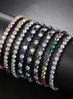 跨境欧美热卖铜4mm微镶圆形单排网球手链高级感轻奢手饰简约 饰品