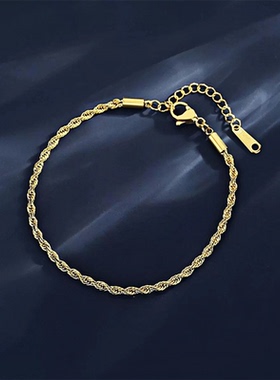 个性时尚男女情侣不锈钢麻花手链欧美经典复古18金色钛钢古巴手饰