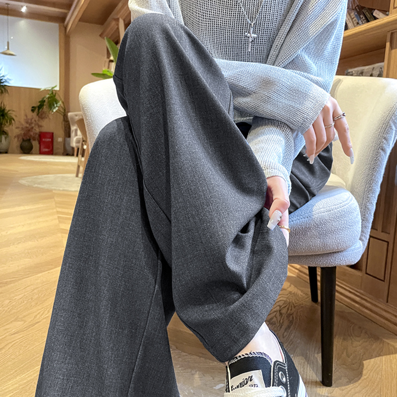 灰色西装裤女夏季薄款2025新款显瘦高级垂感窄版直筒休闲阔腿裤子