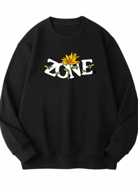 Ohlyah字母向日葵圆领印花卫衣男女2025秋装加肥加大胖子cec外套