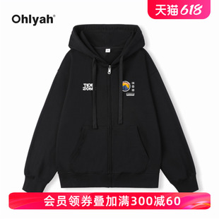 外套班服 国潮宽松情侣装 黑色卫衣男女秋冬美式 Ohlyah纯棉连帽大码