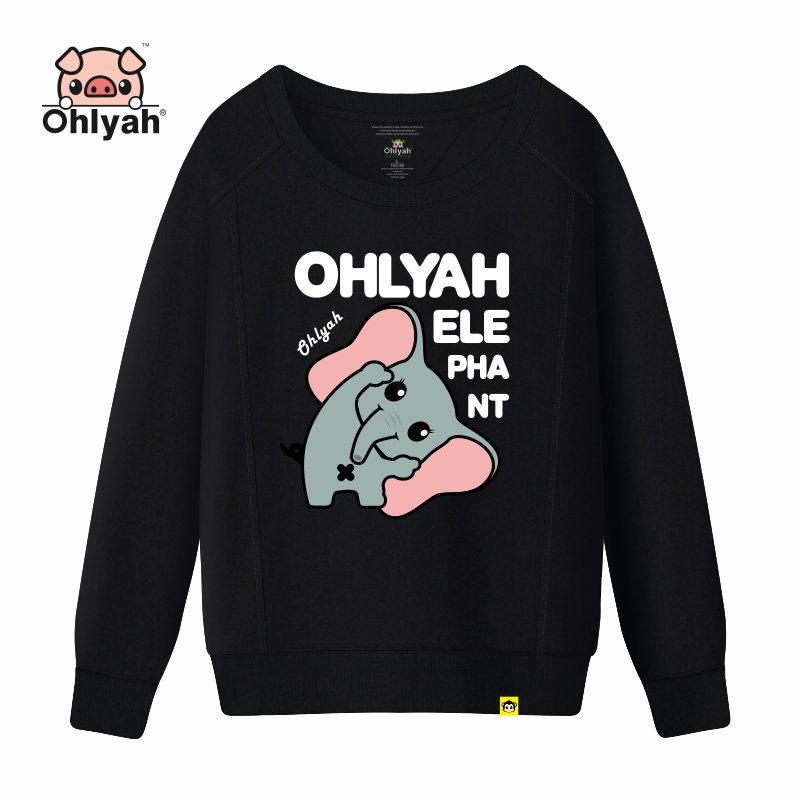 Ohlyah2019秋冬新款女装卫衣小飞象印花长袖圆领大码工作班服定制