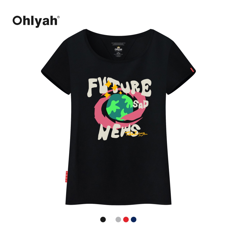 Ohlyah设计师原创卡通品牌星球字母正肩短袖女韩版修身显瘦T恤ins