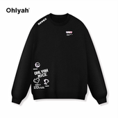 新款 Ohlyah字母笑脸印花圆领卫衣男女中性款 2025秋季 宽松班服外套