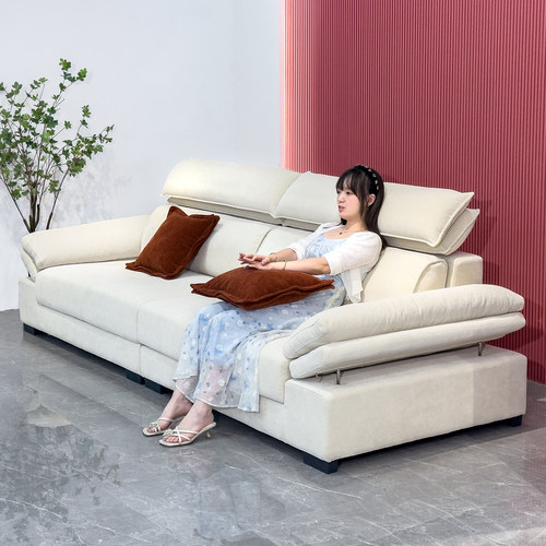 原木奶油风雪尼尔布艺沙发组合