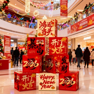2026开门红职场装饰氛围感布置地堆盒子公司年会店铺场景摆件道具