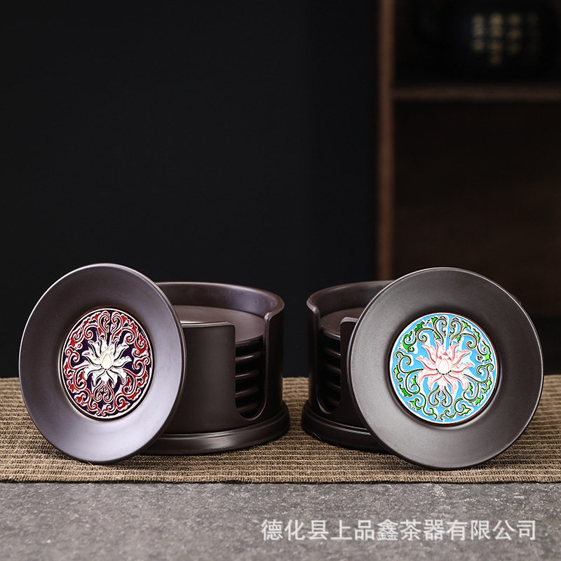 素土黑檀木珐琅彩茶杯垫日式电木建盏茶托茶碟子茶道茶具配件