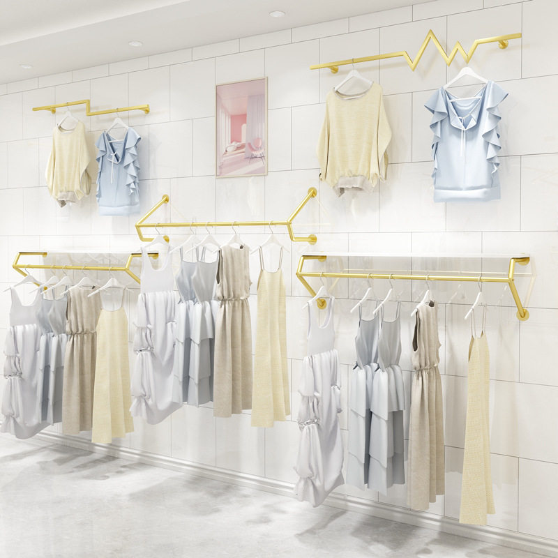 金色服装店展示架上墙侧挂正挂组合女装童装壁挂衣架货架壁挂式
