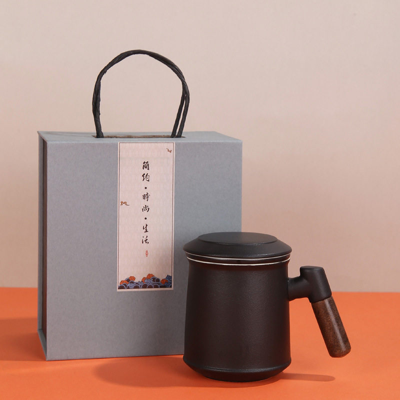 开会礼品陶瓷办公杯泡茶杯带盖茶过滤水杯礼盒商企业加印雕刻logo