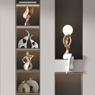 高级感玄关隔断摆件入户客厅电视柜酒柜装 工艺品 饰办公室艺术软装