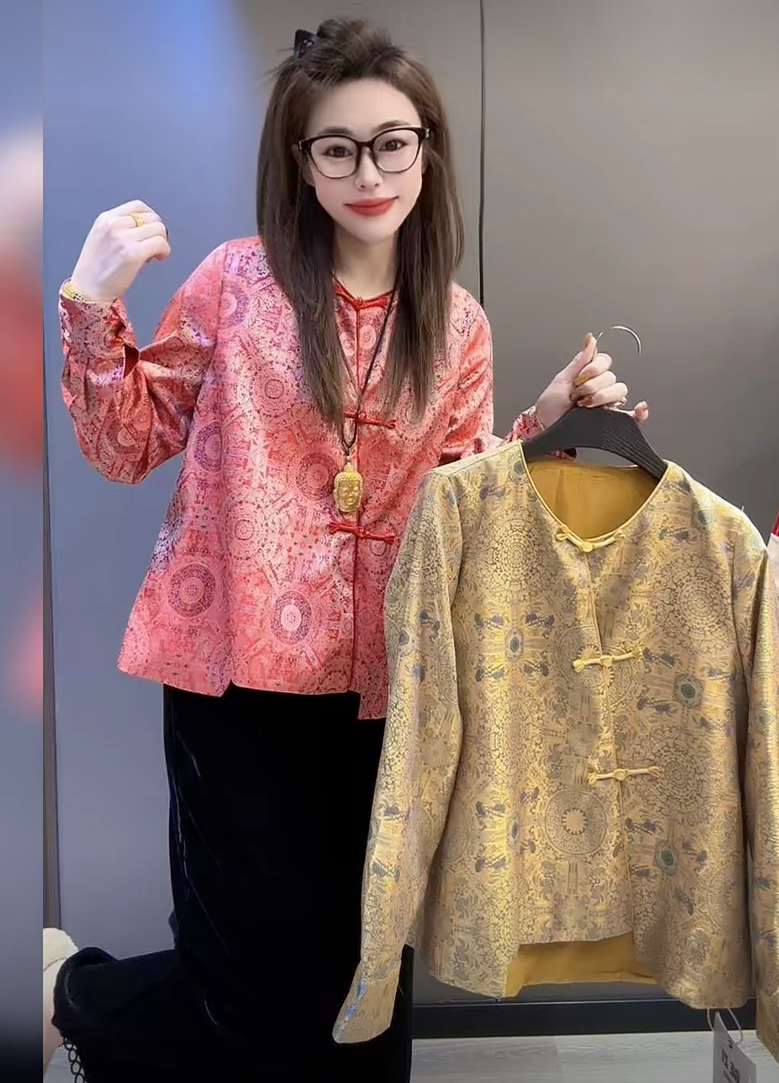 新中式国风提花上衣女装2025年新款复古改良盘扣旗袍上衣唐装外套