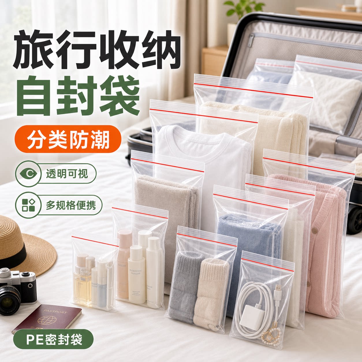 自封袋透明小号加厚密封PE食品包装样品家用旅行收纳封口塑料袋子