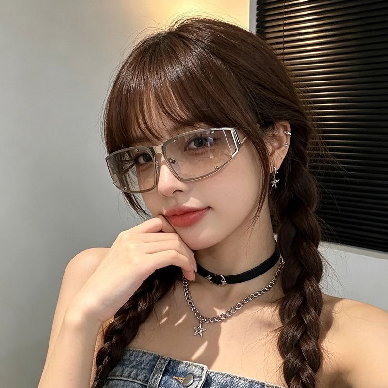 高级感Y2K金属镂空墨镜女欧美个性辣妹凹造型水银色太阳眼镜男潮