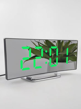 曲面屏电子桌面客厅大屏幕时钟LED镜面床头卧室学生静音夜光闹钟