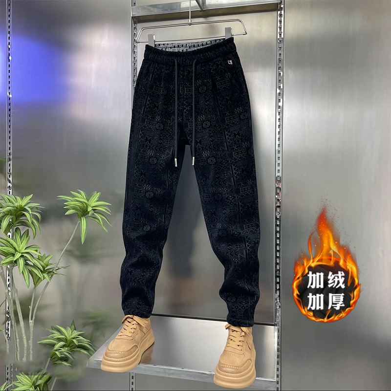 2025冬季新款高端植绒百搭修身束脚裤加绒加厚舒适保暖男士休闲裤