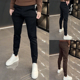 纯色小脚裤 秋冬款 潮牌压花束脚运动裤 修身 加绒显瘦休闲卫裤 男时尚