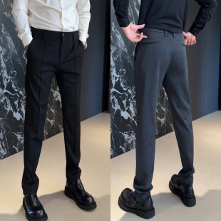 欧货秋季新款男士休闲裤裤脚开叉修身百搭小西裤显瘦青年小脚裤子