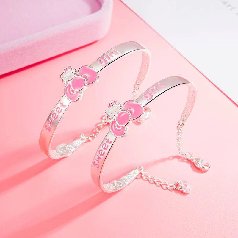 蝴蝶结手镯生日礼物纯银KT猫手链