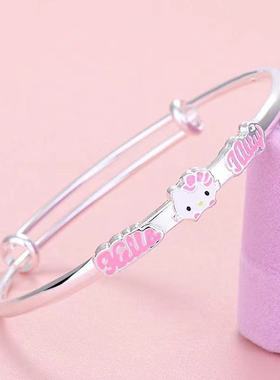 kt猫手镯纯银可调节手环日韩女