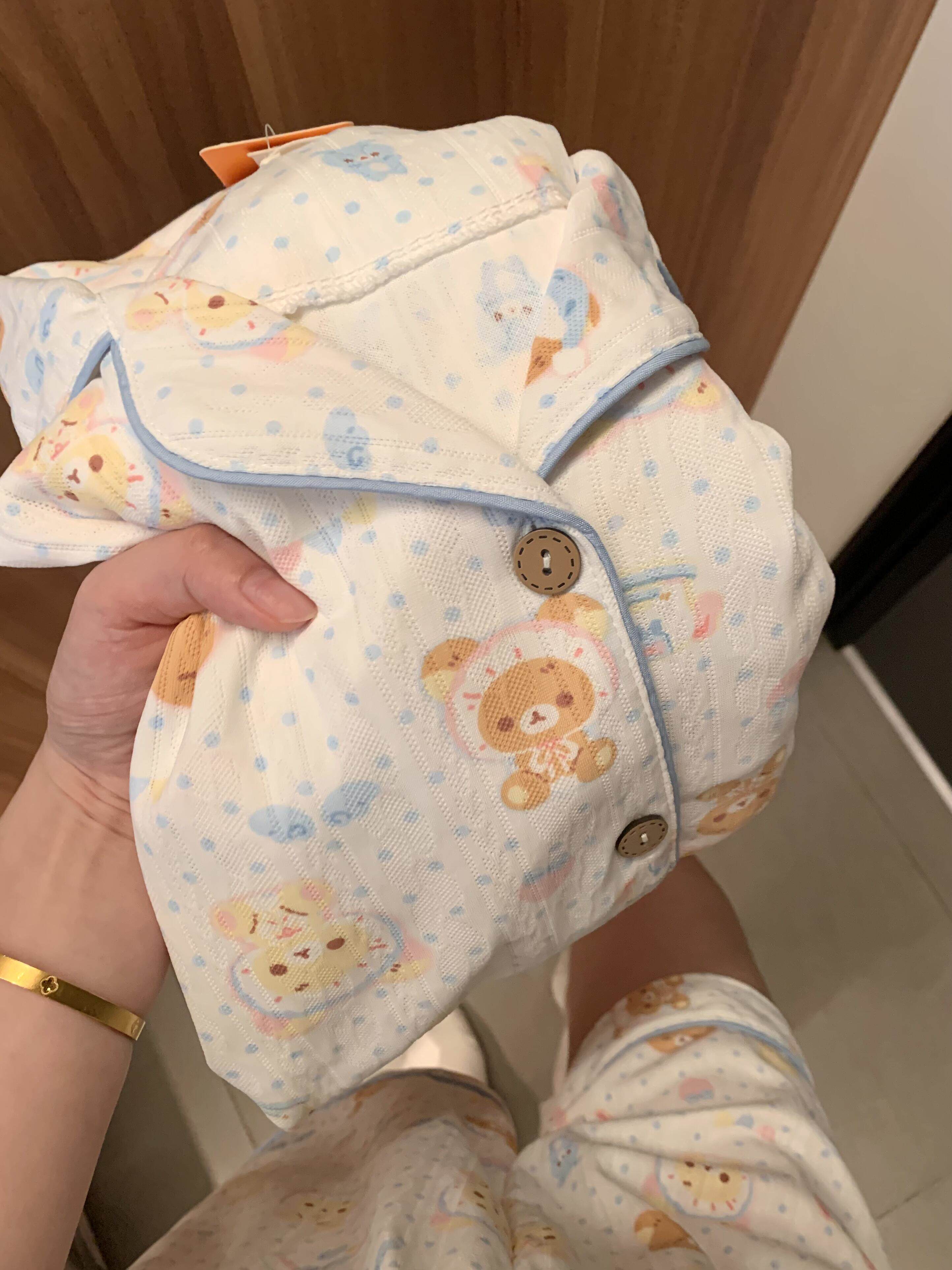 蓝波点轻松熊可爱卡通睡衣女款夏季短袖短裤薄款家居服套装可外穿