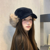 韩系毛绒棒球帽女冬季 保暖百搭修饰脸型鸭舌帽显脸小骑车护耳帽潮