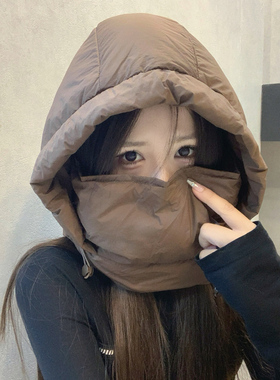 口罩羽绒帽女冬季加厚防寒保暖防风雷锋帽显脸小滑雪骑车护耳帽冬