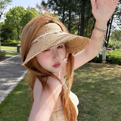 大帽檐毛边草编空顶帽女夏季 出游海边度假防晒遮阳帽子贝壳草帽潮